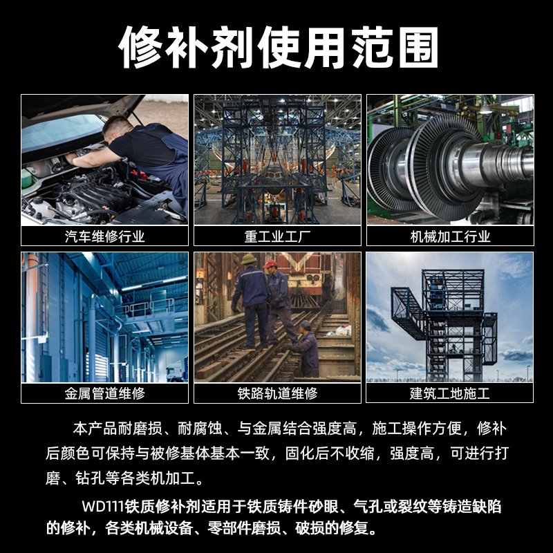 康達(dá)萬(wàn)達(dá)WD111鐵質(zhì)工業(yè)修補(bǔ)劑耐高溫強(qiáng)力金屬鑄鐵砂眼鐵漿糊 500g